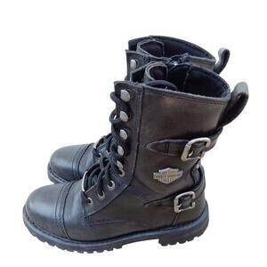 Harley-Davidson Women's Balsa Moto Boots Black Leather Lace-Up Buckle - 6M